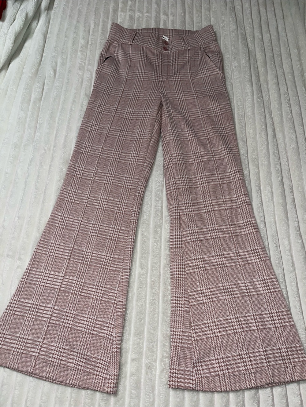 HALARA Pink Plaid Flare Pants | Size Medium Regular